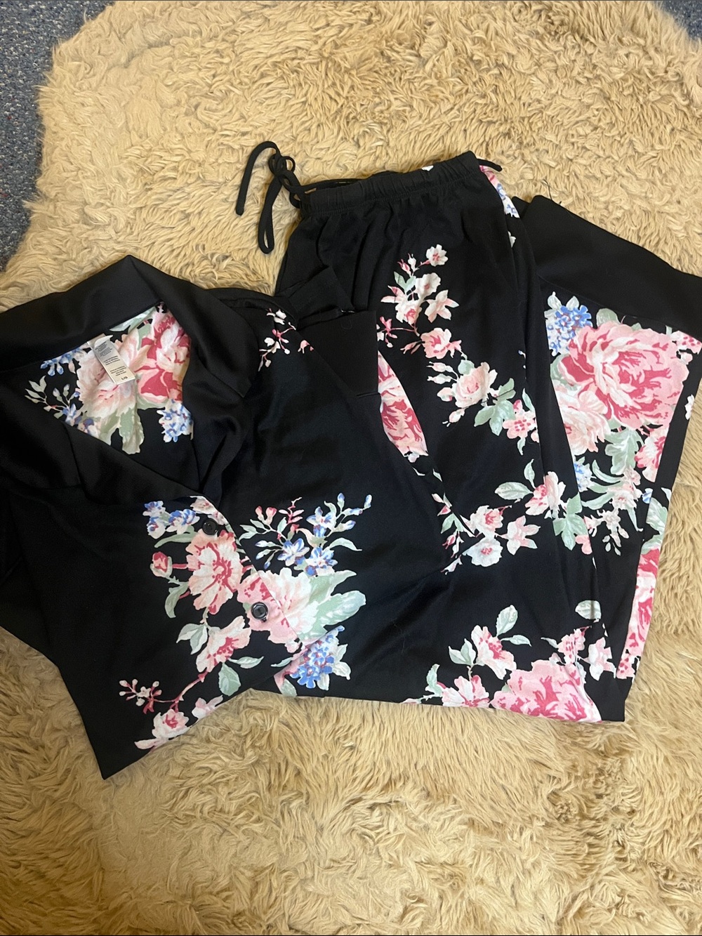 Flora Nikrooz Black Floral Two-Piece Pajama Set